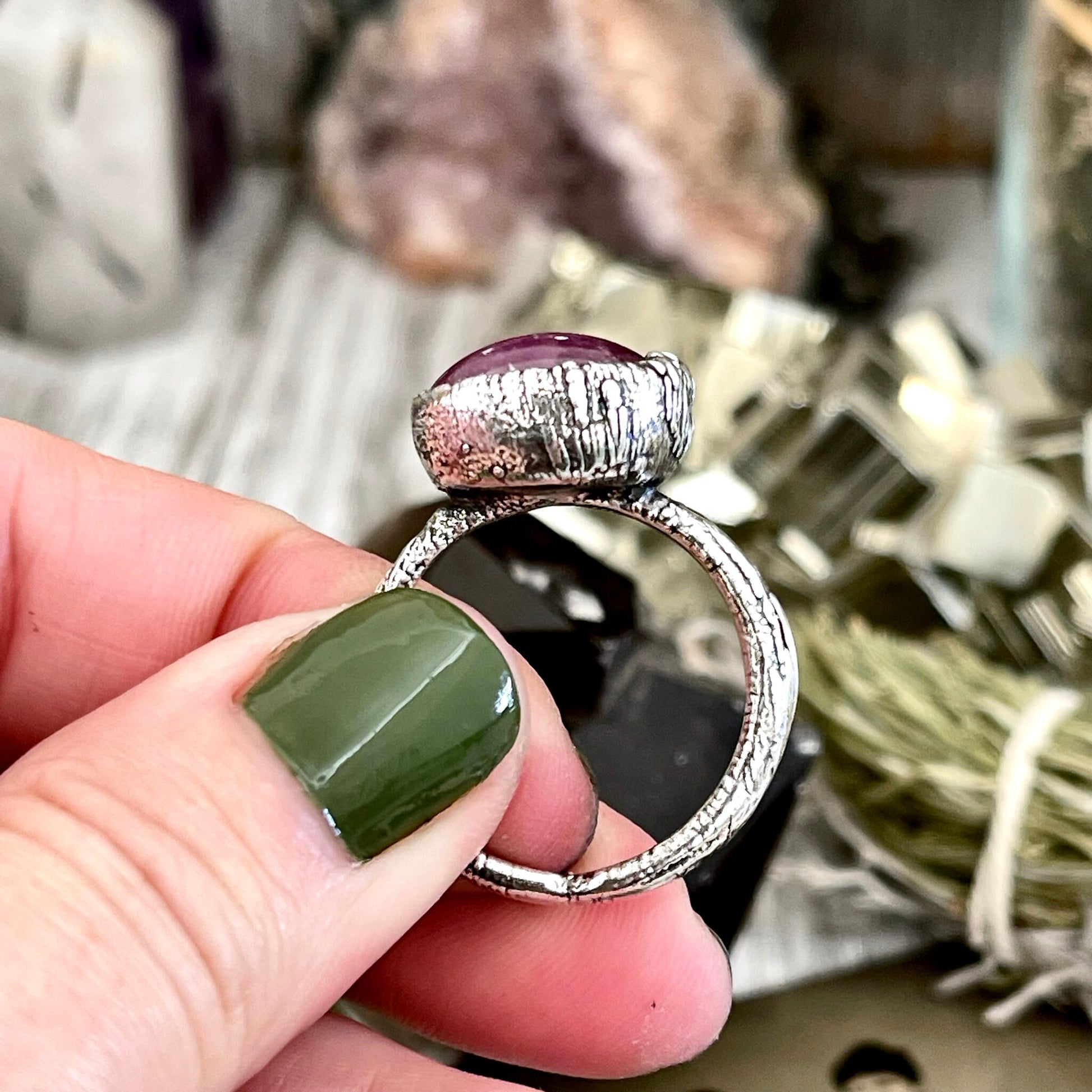 Star Ruby Stone Statement Ring Set in Fine Silver/ Crystal Ring Gift for Woman Star Ruby Jewelry Big Stone Ring - Foxlark Crystal Jewelry
