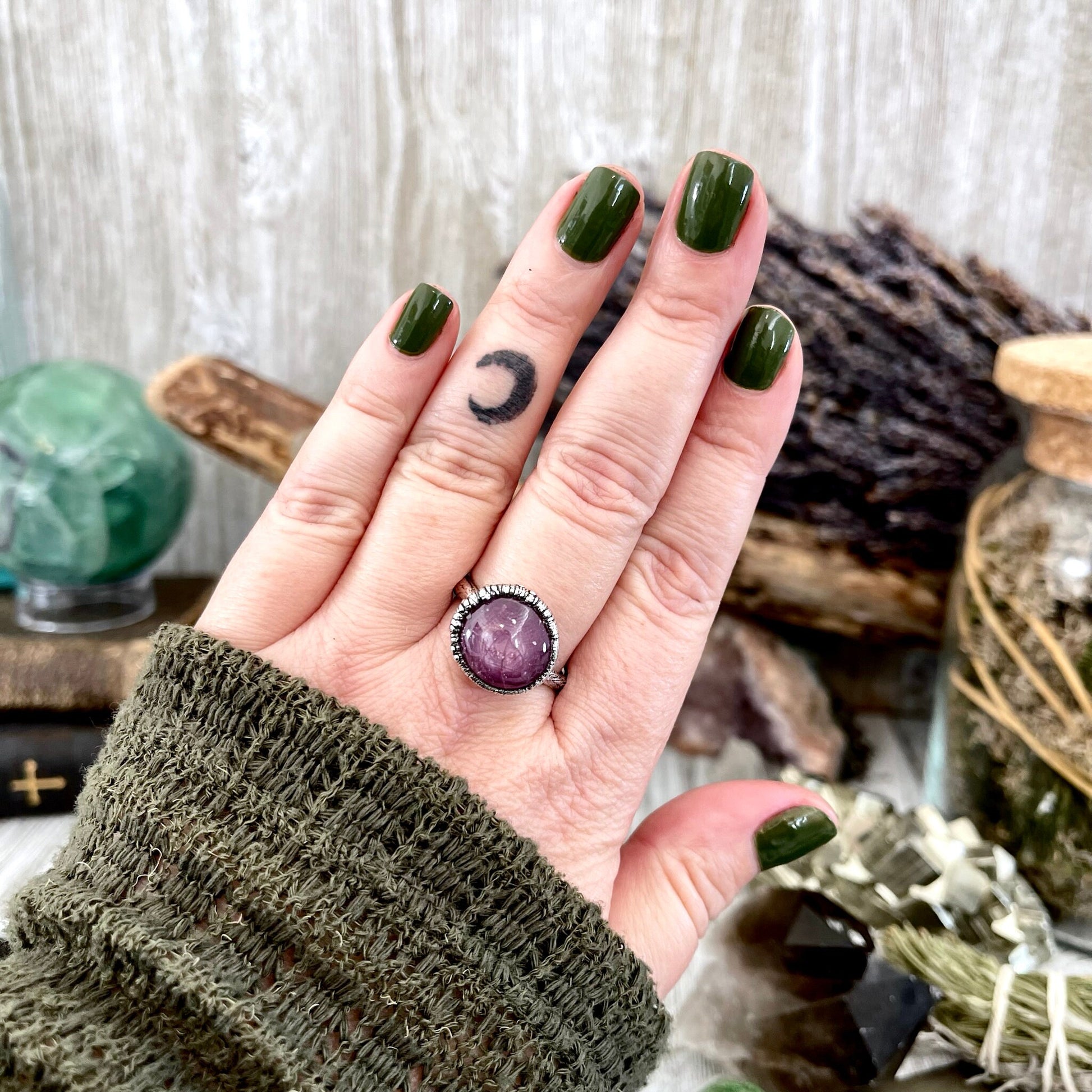 Star Ruby Stone Statement Ring Set in Fine Silver/ Crystal Ring Gift for Woman Star Ruby Jewelry Big Stone Ring - Foxlark Crystal Jewelry