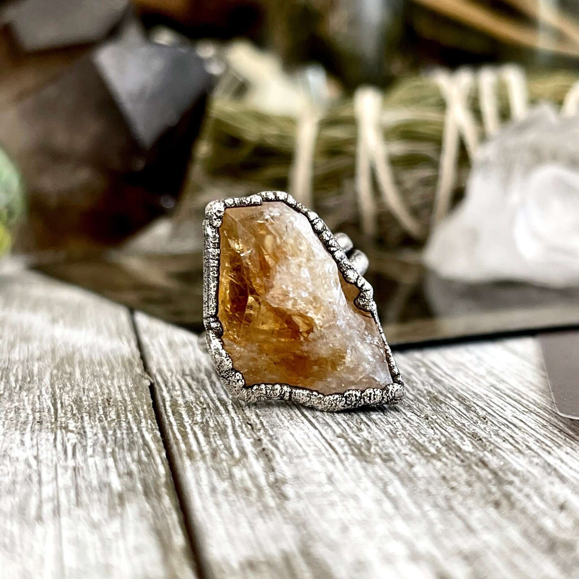6 Raw Citrine Crystal Point Ring Set in Fine Silver / Foxlark Collection - One of a Kind - Foxlark Crystal Jewelry