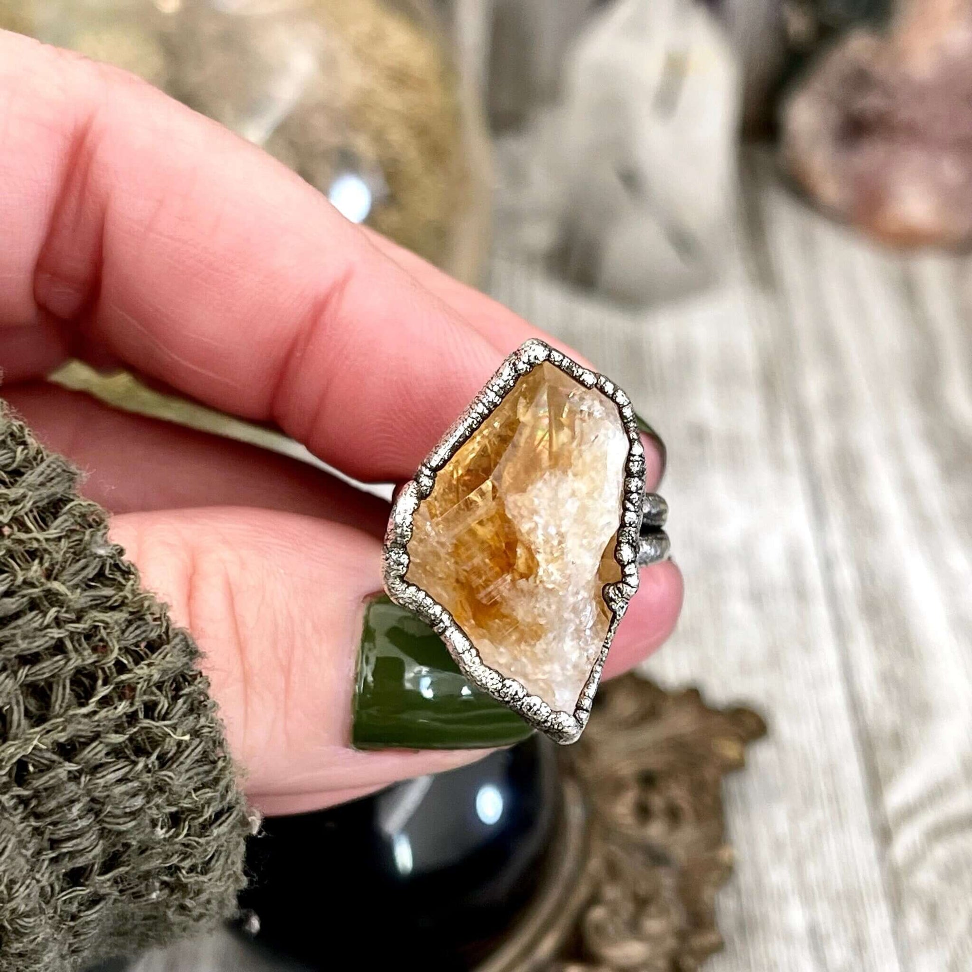 6 Raw Citrine Crystal Point Ring Set in Fine Silver / Foxlark Collection - One of a Kind - Foxlark Crystal Jewelry