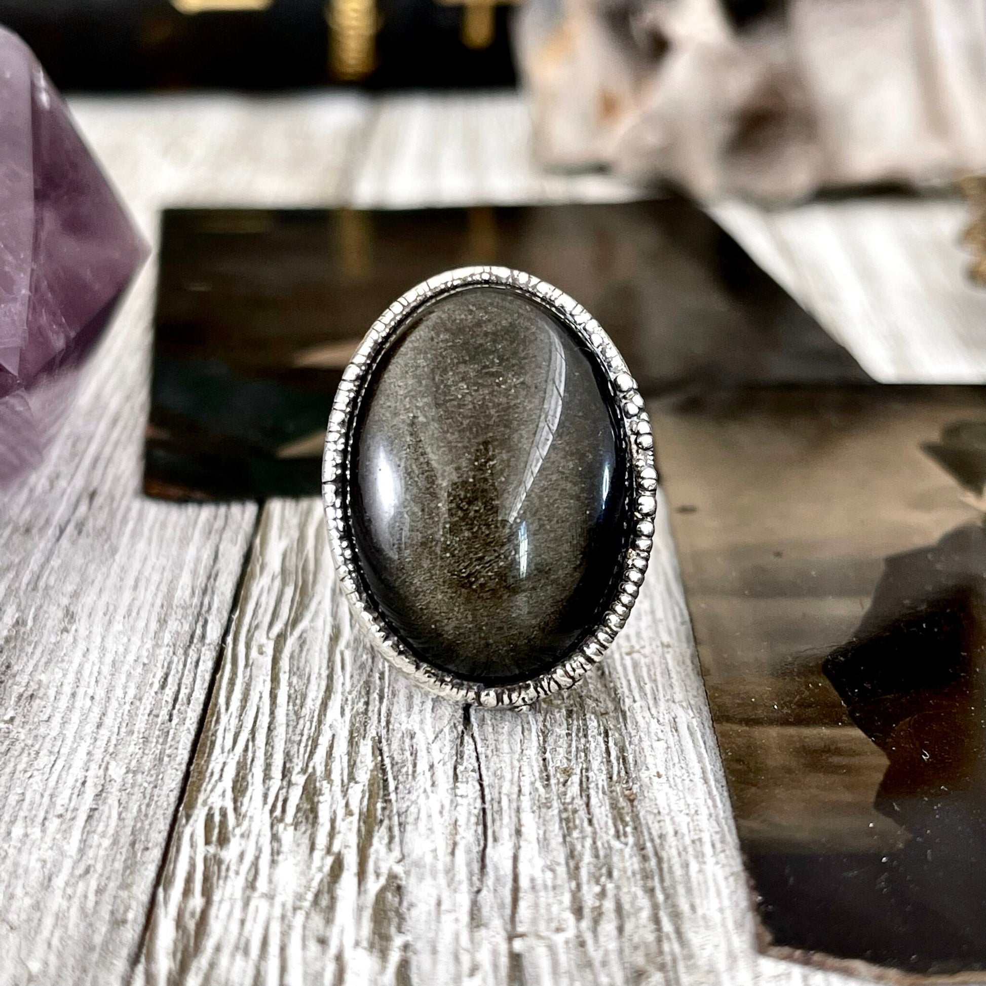 Size 6 Golden Sheen Obsidian Statement Ring in Fine Silver / Foxlark Collection - One of a Kind - Foxlark Crystal Jewelry