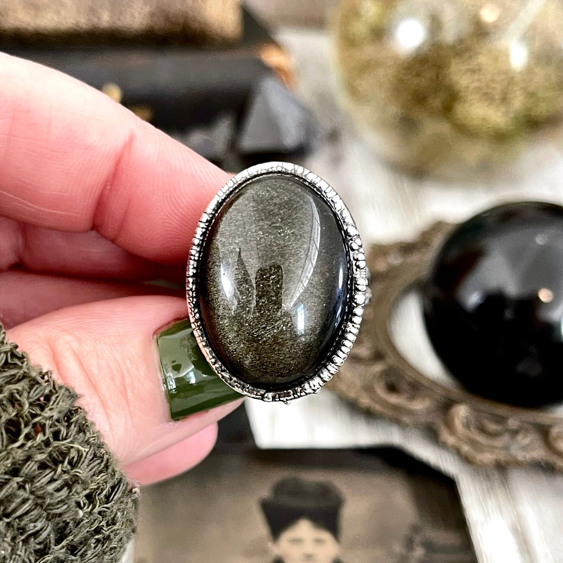 Big Bold Jewelry, Big Crystal Ring, Big Silver Ring, Big Statement Ring, Big Stone Ring, Etsy ID: 1599127836, FOXLARK- RINGS, Golden Sheen, Jewelry, Large Boho Ring, Large Crystal Ring, Natural stone ring, Obsidian Ring, Rings, silver crystal ring, Silver