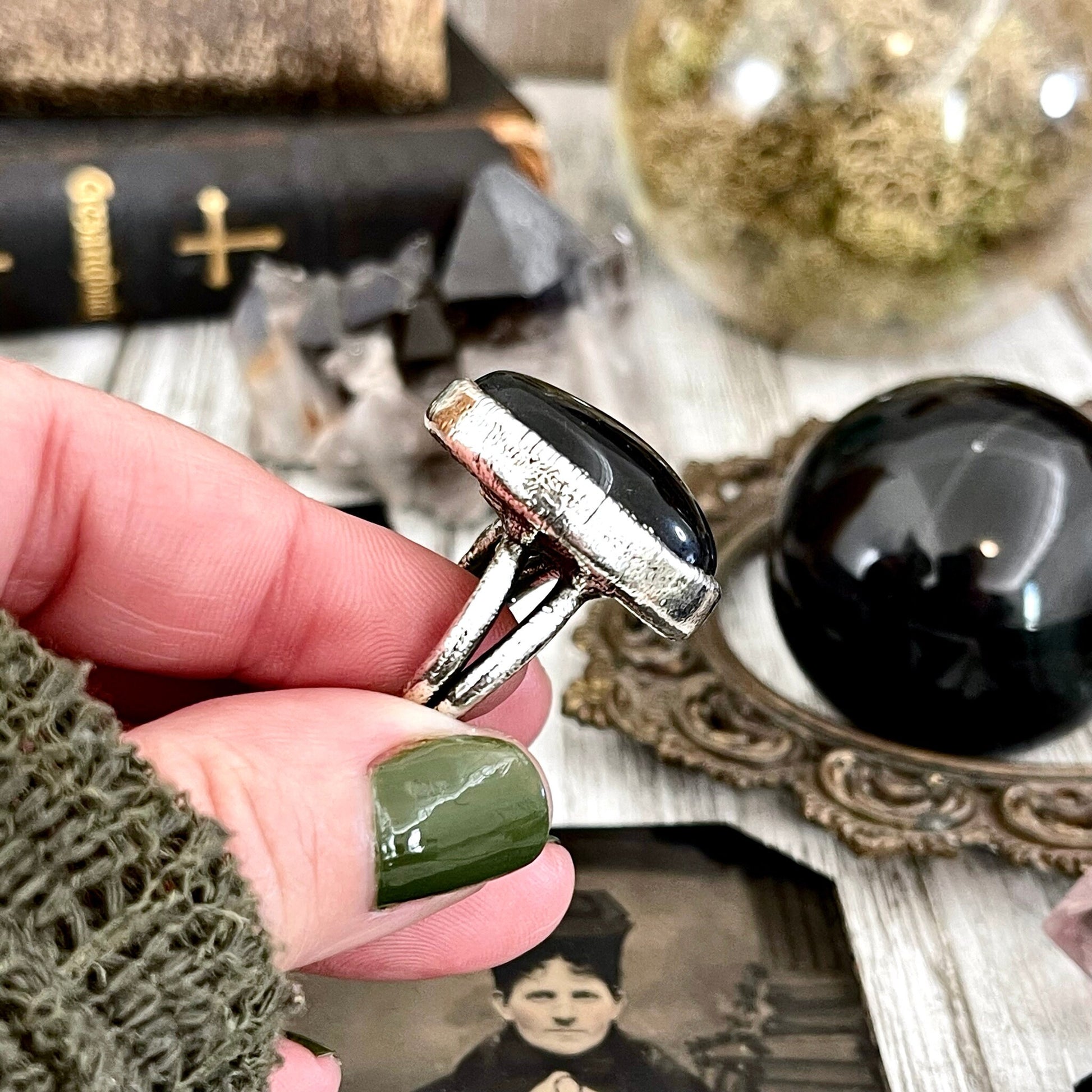 Size 6 Golden Sheen Obsidian Statement Ring in Fine Silver / Foxlark Collection - One of a Kind - Foxlark Crystal Jewelry
