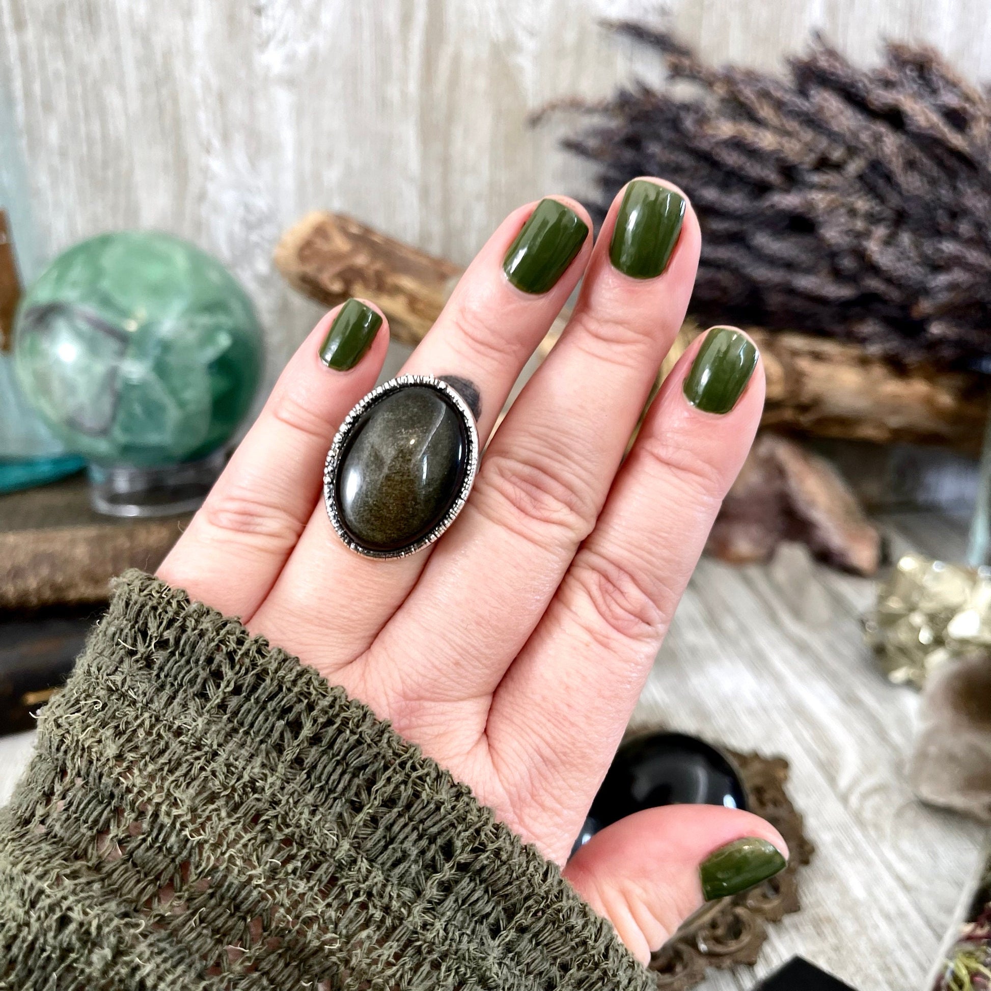 Size 6 Golden Sheen Obsidian Statement Ring in Fine Silver / Foxlark Collection - One of a Kind - Foxlark Crystal Jewelry