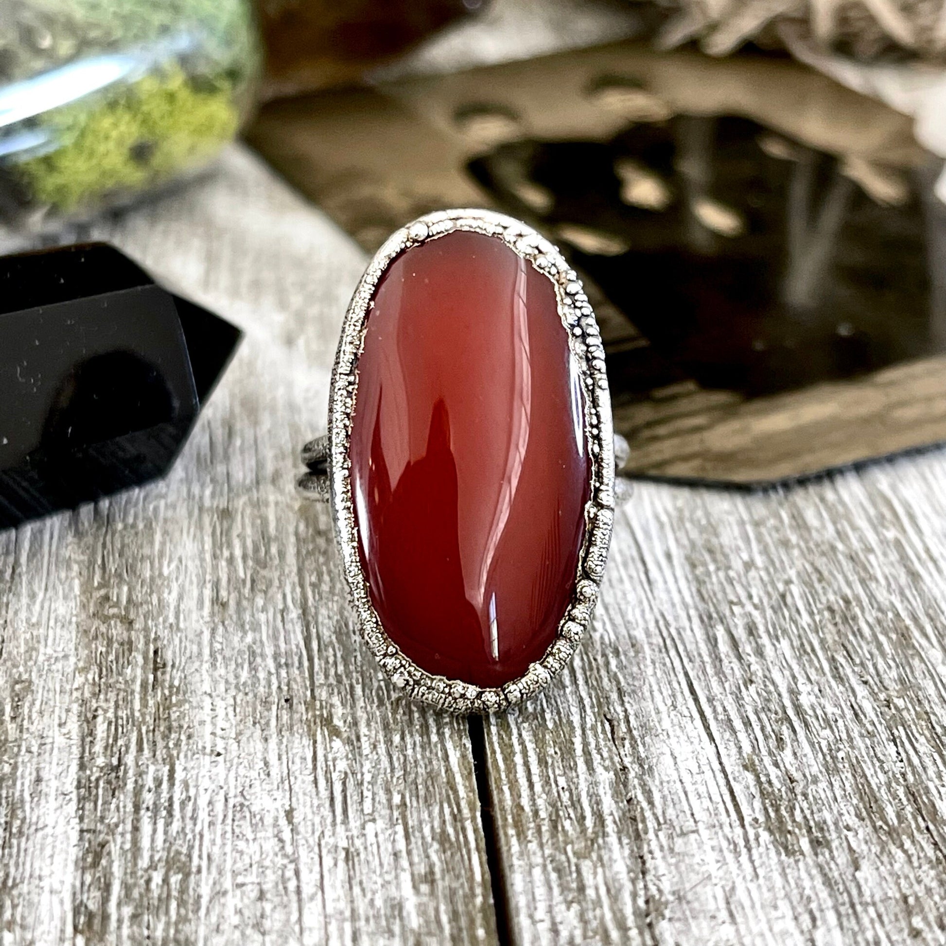 Size 7 Red Carnelian Statement Ring in fine Silver / Foxlark Collection - One of a Kind - Foxlark Crystal Jewelry