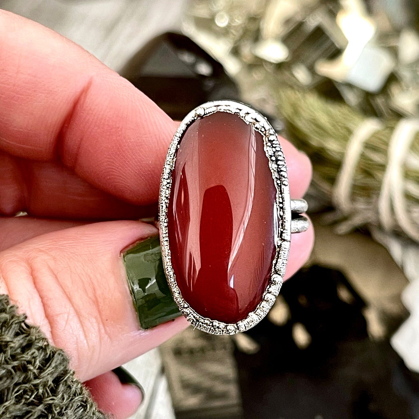 Size 7 Red Carnelian Statement Ring in fine Silver / Foxlark Collection - One of a Kind - Foxlark Crystal Jewelry