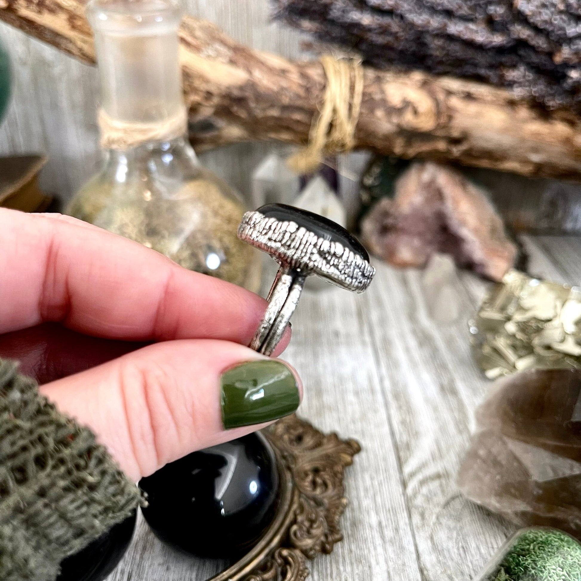 Size 6.5 Golden Sheen Obsidian Statement Ring in Fine Silver / Foxlark Collection - One of a Kind - Foxlark Crystal Jewelry