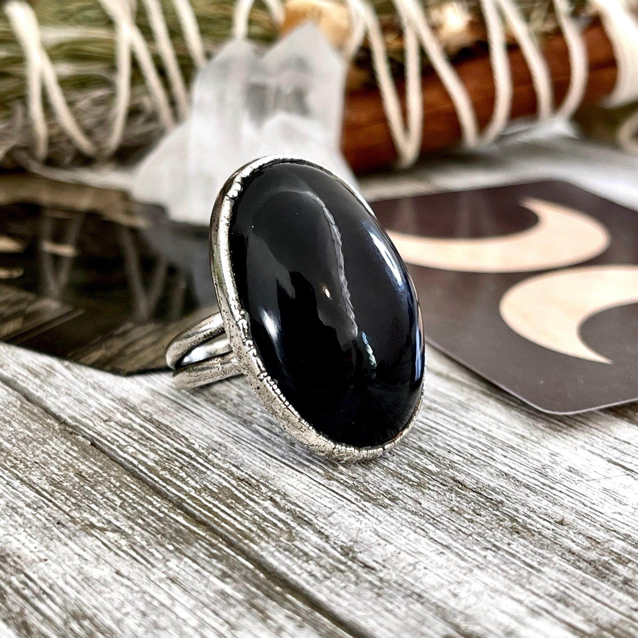 Black Faceted Tungsten Ring with Colorful Rainbow Opal Inlay