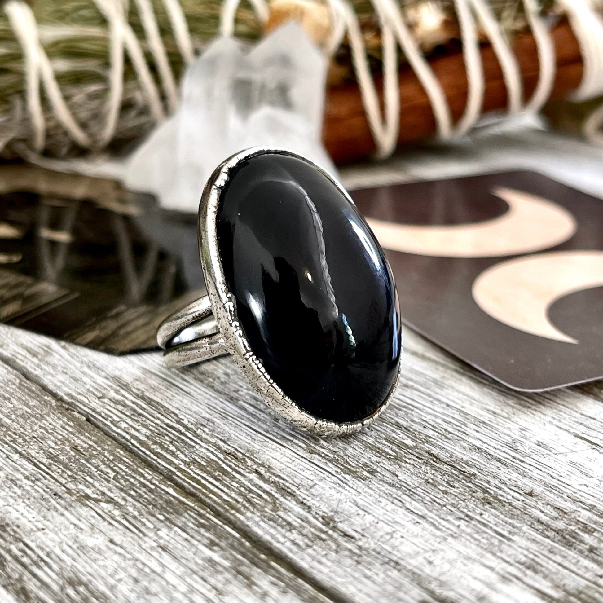 Size 8 Natural Black Rainbow Obsidian Ring in Fine Silver / Foxlark Collection - One of a Kind - Foxlark Crystal Jewelry