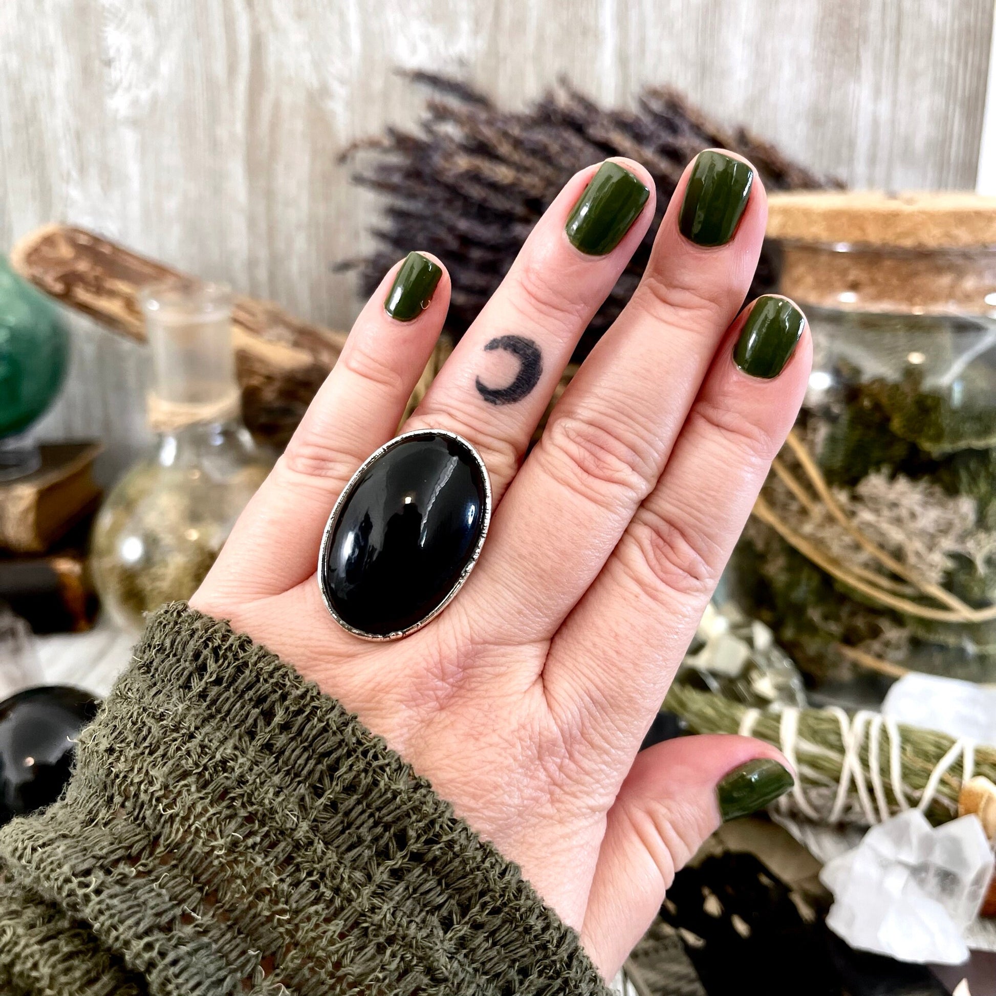 Size 8 Natural Black Rainbow Obsidian Ring in Fine Silver / Foxlark Collection - One of a Kind - Foxlark Crystal Jewelry
