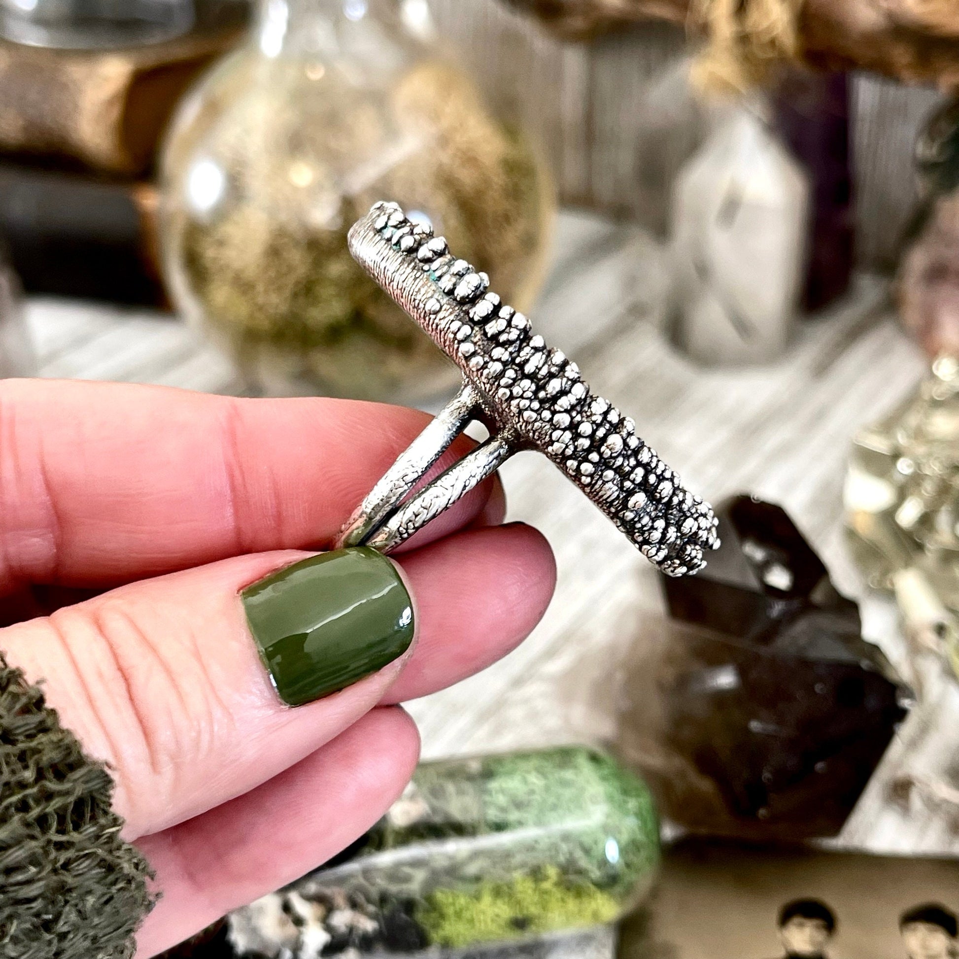 Big Size 8 Silver Natural Fancy Moss Agate Crystal Statement Ring / Foxlark Collection - One of a Kind - Foxlark Crystal Jewelry