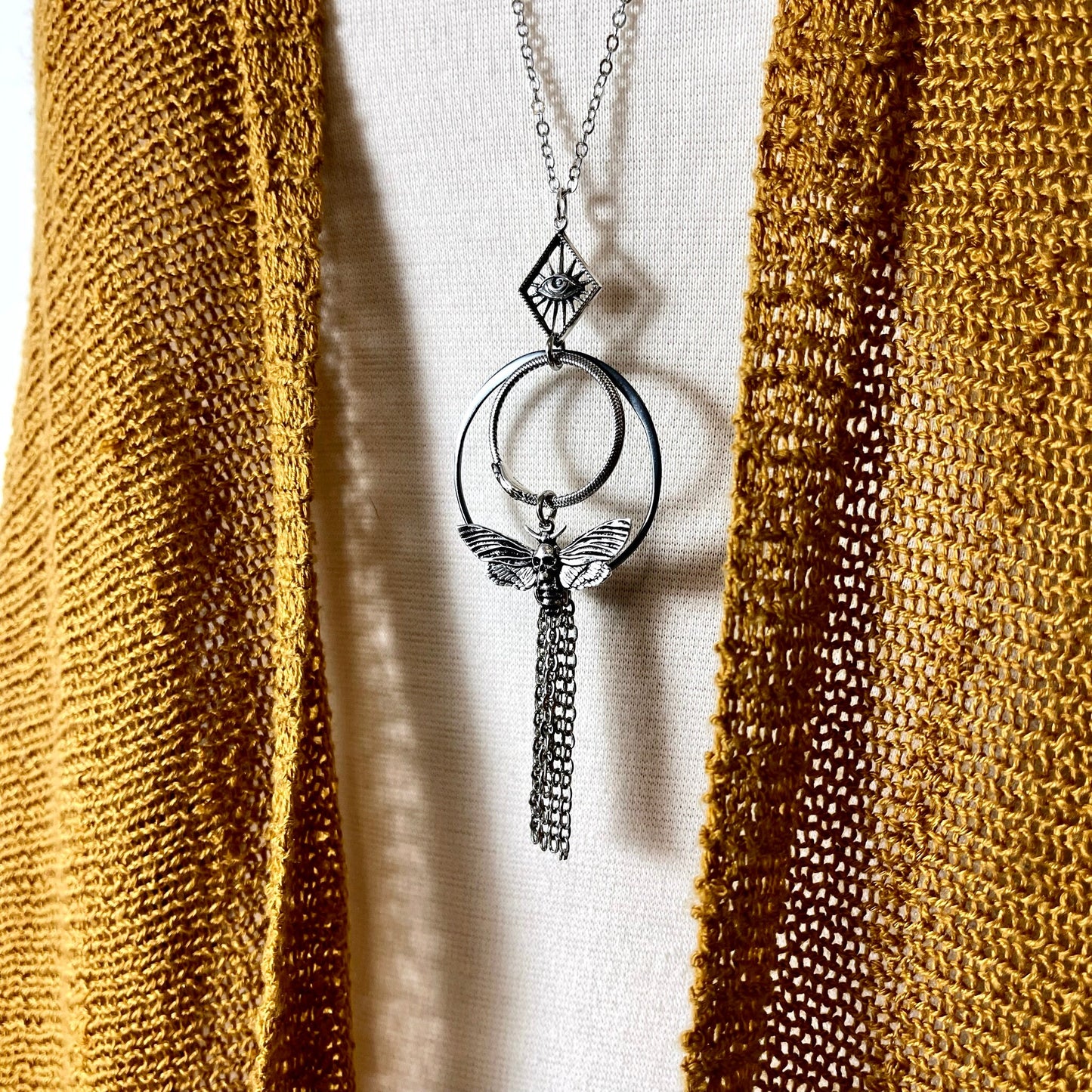 All Seeing Eye, Bohemian Jewelry, Butterfly Jewelry, Death Head Moth, Etsy ID: 1604555572, Fringe Necklace, Gothic Jewelry, Jewelry, Moth jewelry, Moth Necklace, Necklaces, Ouroboros Snake, Pendants, Talisman Necklace, TINY TALISMANS, Witch Jewelry, Witch