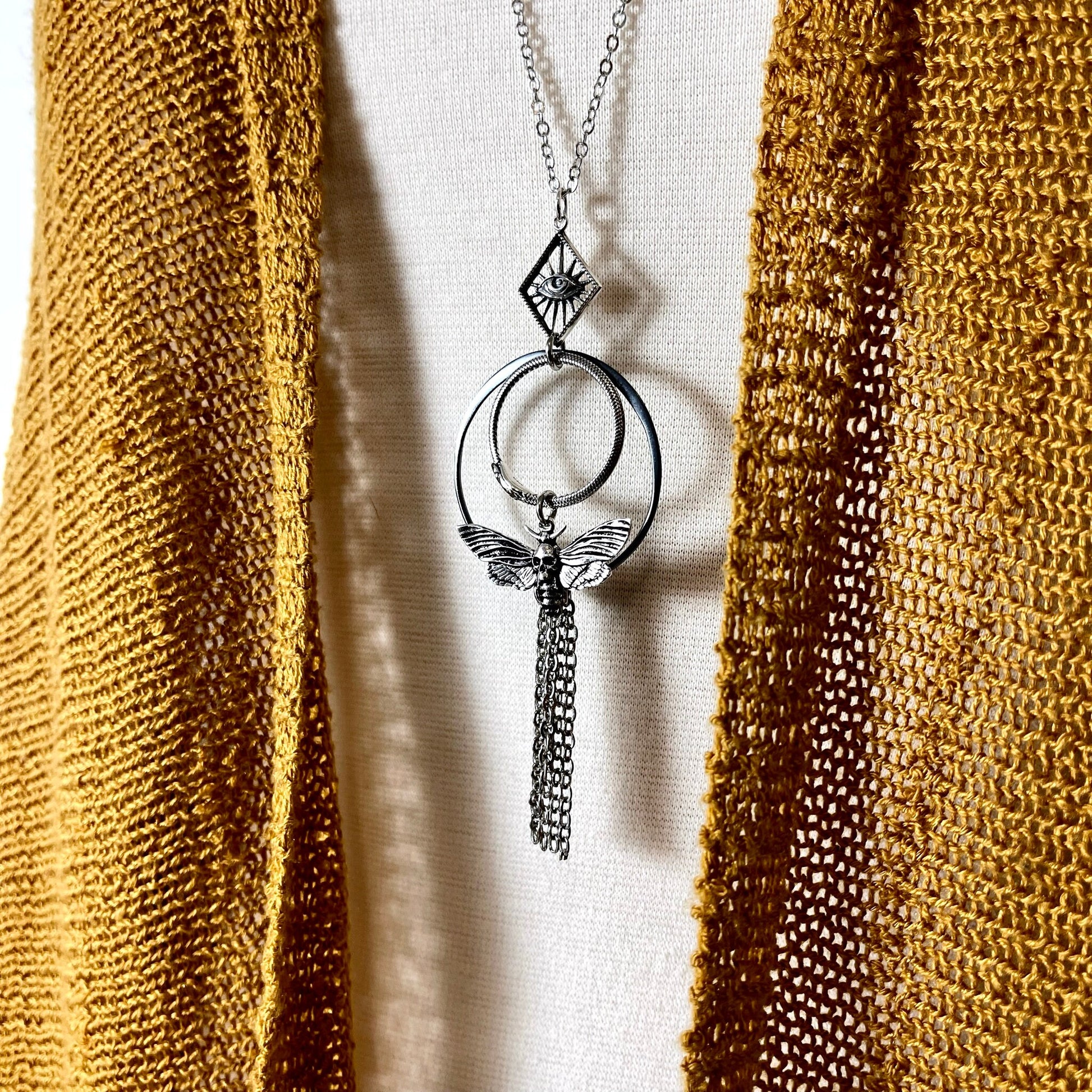 All Seeing Eye, Bohemian Jewelry, Butterfly Jewelry, Death Head Moth, Etsy ID: 1604555572, Fringe Necklace, Gothic Jewelry, Jewelry, Moth jewelry, Moth Necklace, Necklaces, Ouroboros Snake, Pendants, Talisman Necklace, TINY TALISMANS, Witch Jewelry, Witch