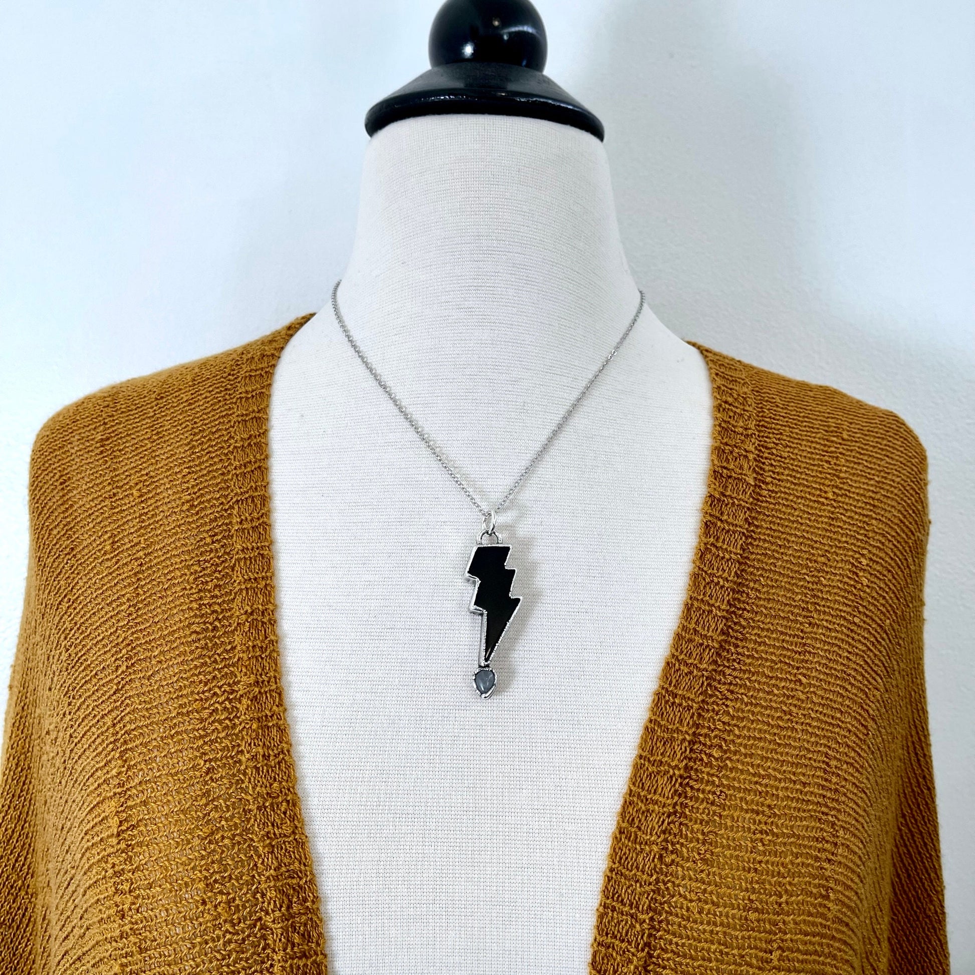 Black Onyx, Black Onyx Necklace, Bohemian Jewelry, Clear Quartz, clear quartz jewelry, Crystal Jewelry, Crystal Necklace, Crystal Necklaces, Etsy ID: 1616065770, FOXLARK- NECKLACES, Gothic Jewelry, Gothic Necklace, Gothic Pendent, Jewelry, Lightning Bolt,