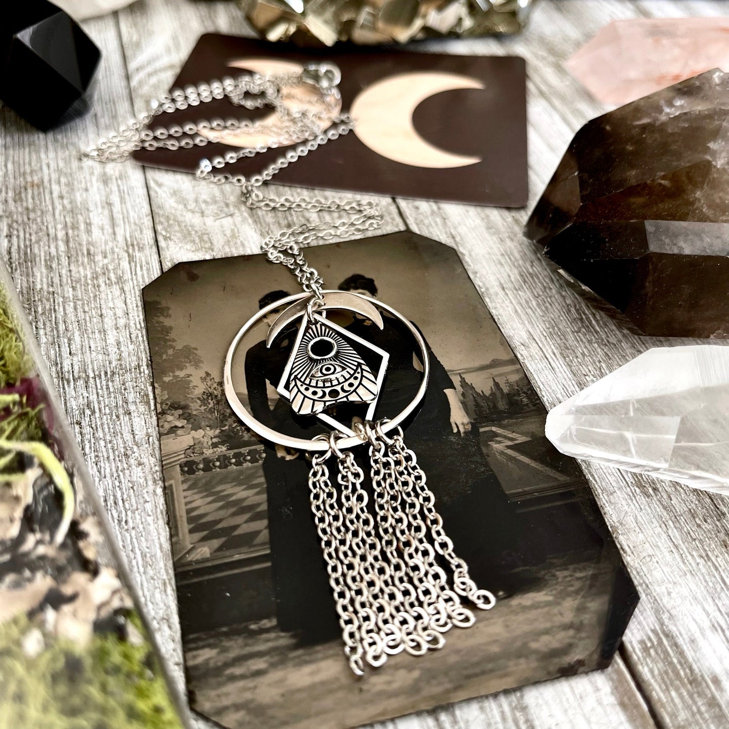 All Seeing Eye, Bohemian Jewelry, Etsy ID: 1655032121, Fringe Necklace, Gothic Jewelry, Jewelry, layering necklace, Moth Necklace, Necklaces, Pendants, planchet charm, Sterling silver, Talisman Necklace, TINY TALISMANS, Totem Amulet, Witch Jewelry, Witch