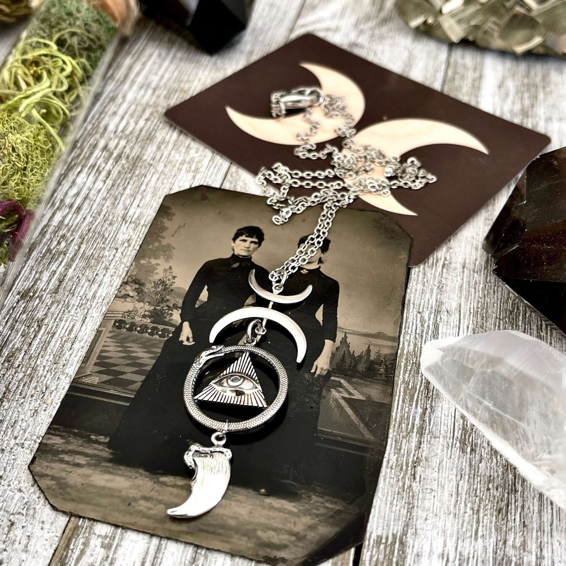 All Seeing Eye, boho jewelry, Charm jewelry, Etsy ID: 1640856062, Gothic Jewelry, Jewelry, Layered Charm, Necklaces, Pendants, Snake necklace, Sterling Silver, Talisman Necklace, TINY TALISMANS, Totem Amulet, Witch Jewelry, Witch necklace, Witchy Necklace