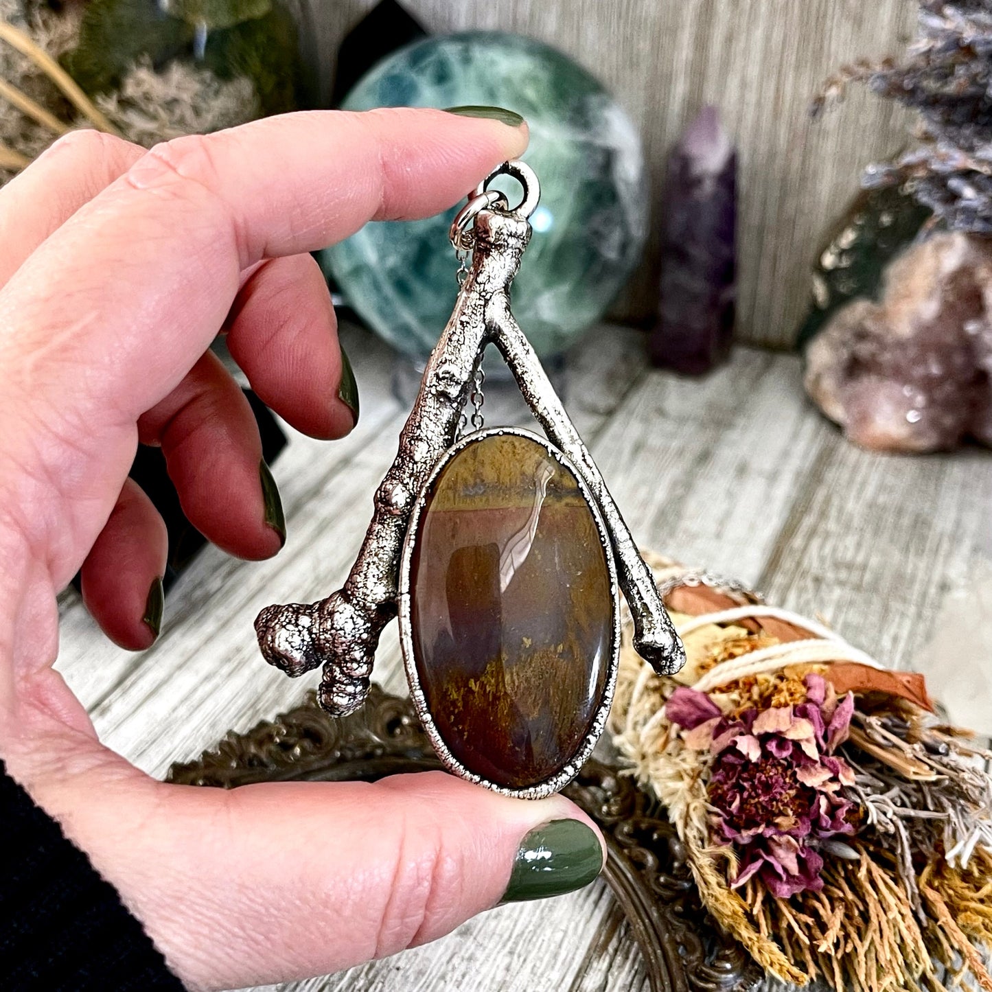 Agate Crystal, Agate Jewelry, big crystal Necklace, Big Silver Necklace, Big Stone Necklace, Bohemian Jewelry, Crystal Jewelry, Crystal Necklaces, Crystal Pendant, Earthy pendent, Etsy ID: 1634771581, Fancy Moss Agate, FOXLARK- NECKLACES, Jewelry, nature