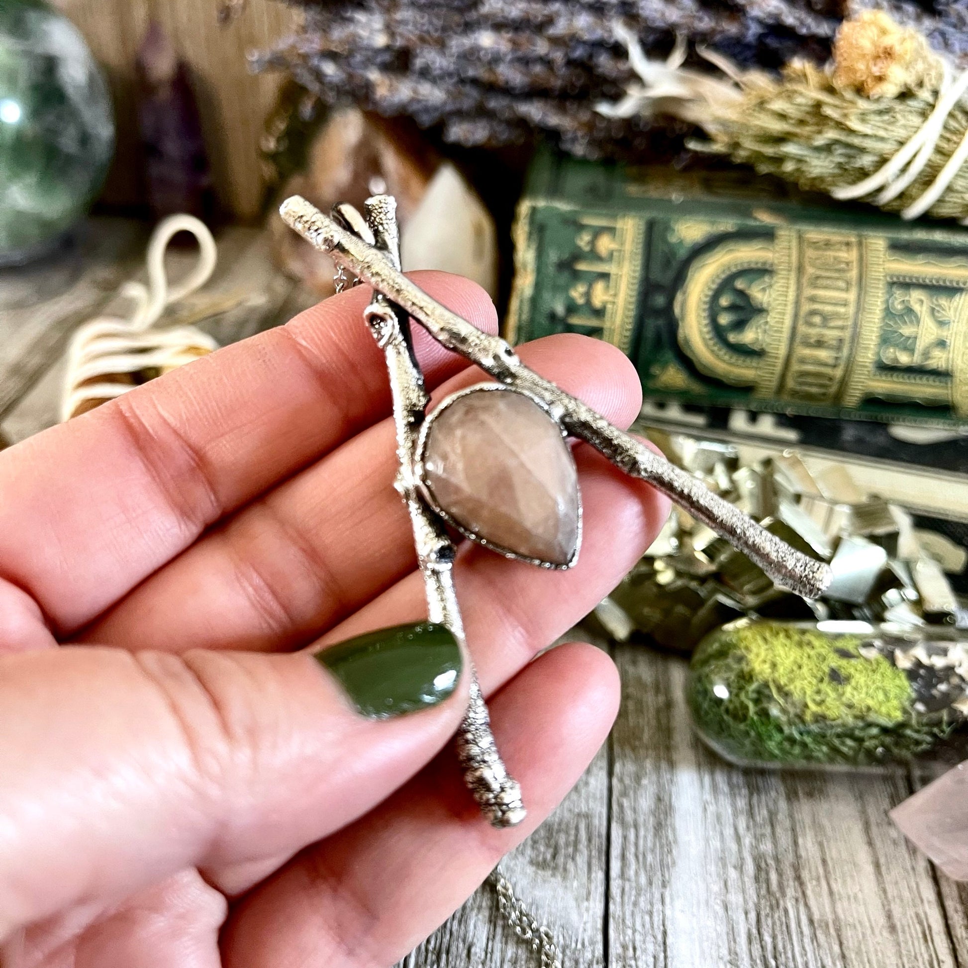 Big Crystal Necklace, Bohemian Jewelry, Crystal Necklaces, Etsy ID: 1634800151, FOXLARK- NECKLACES, Jewelry, Large Crystal, Large Raw Crystal, layering necklace, Mystical Gemstone, Necklaces, peach moonstone, Raw crystal jewelry, raw crystal necklace, Raw