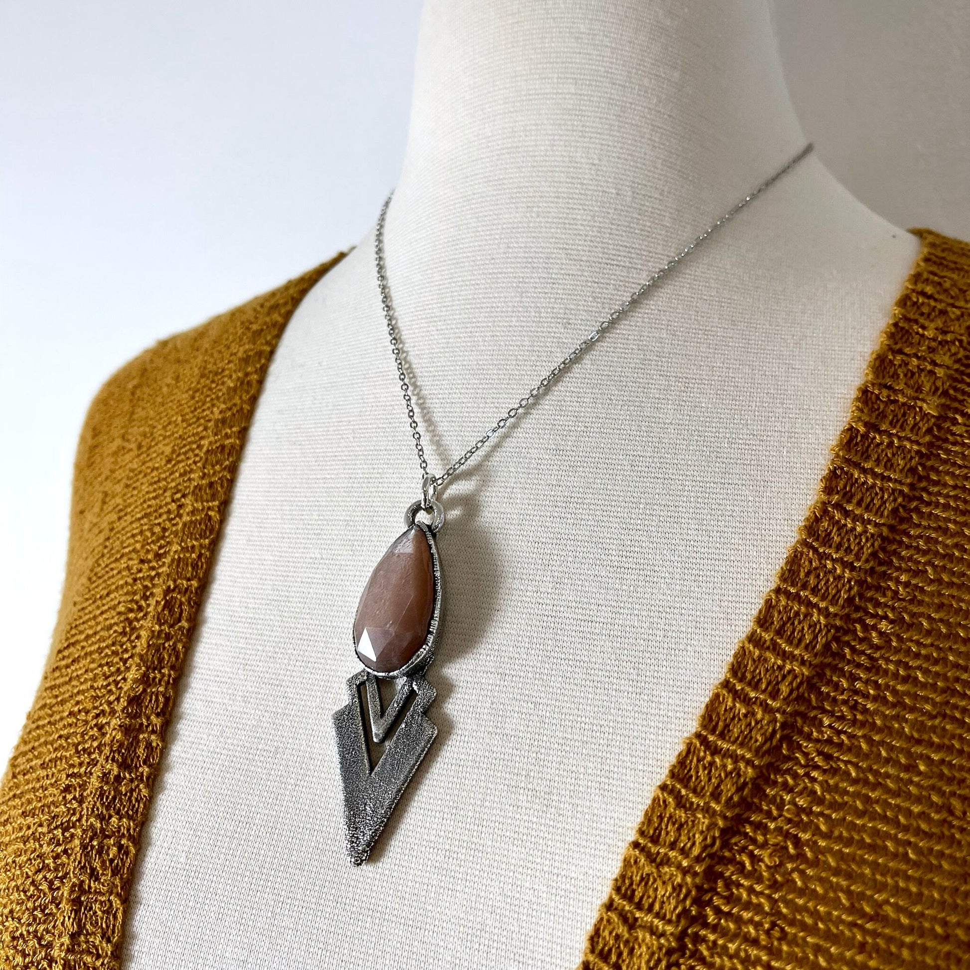 Big Crystal Necklace, Big Stone Necklace, Bohemian Jewelry, Crystal Necklaces, Etsy ID: 1620635164, Foxlark Alchemy, FOXLARK- NECKLACES, Jewelry, Large Crystal, Large Raw Crystal, layering necklace, Necklaces, peach moonstone, Raw crystal jewelry, raw cry