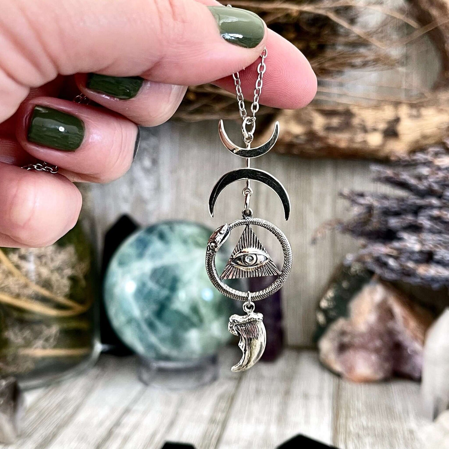 All Seeing Eye, boho jewelry, Charm jewelry, Etsy ID: 1640856062, Gothic Jewelry, Jewelry, Layered Charm, Necklaces, Pendants, Snake necklace, Sterling Silver, Talisman Necklace, TINY TALISMANS, Totem Amulet, Witch Jewelry, Witch necklace, Witchy Necklace