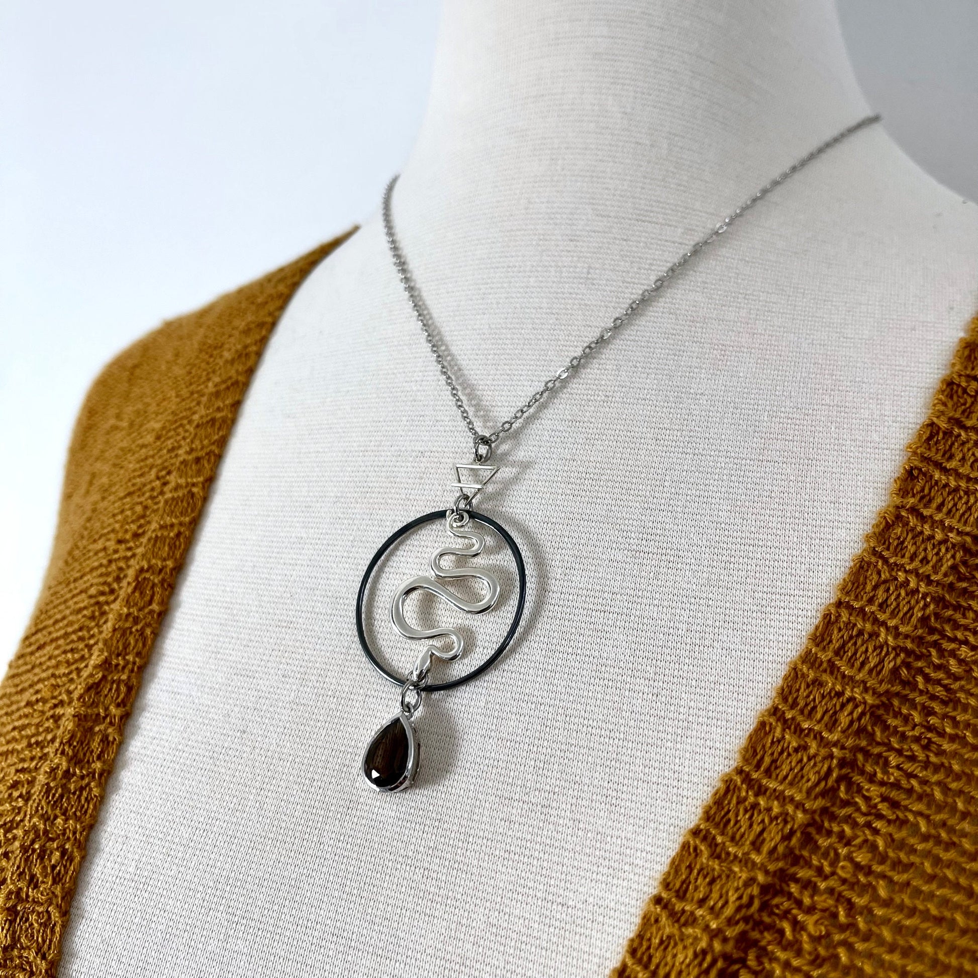 925 Sterling Silver, Amulet Charm, boho jewelry, Etsy ID: 1654926387, Gothic Jewelry, Infinity Necklace, Jewelry, Necklaces, Pendants, smokey quartz, Snake Necklace, Snake Pendant, Sterling Silver, Talisman Necklace, TINY TALISMANS, Witch Jewelry, Witch n