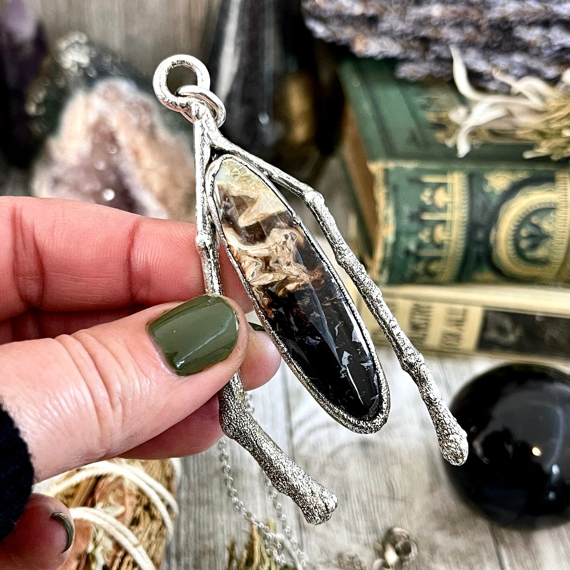 big crystal Necklace, Big Gothic Necklace, Bohemian Jewelry, Crystal Necklaces, Crystal Pendant, Etsy ID: 1634808953, FOXLARK- NECKLACES, Jewelry, nature inspired, Necklaces, palm root necklace, Silver Jewelry, Silver Necklace, Silver Stone Jewelry, State
