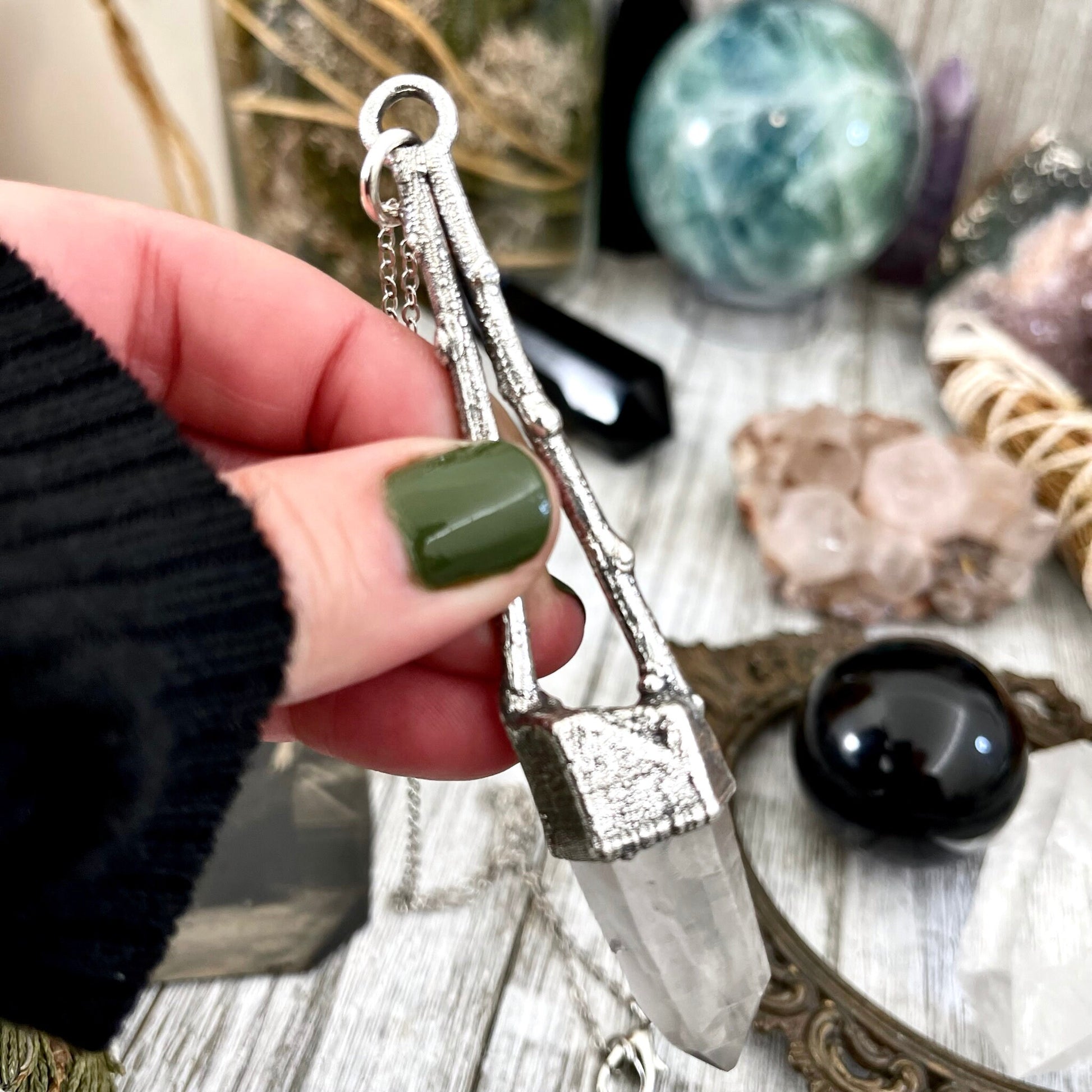 big crystal Necklace, Big Gothic Necklace, Bohemian Jewelry, Crystal Necklaces, Crystal Pendant, Etsy ID: 1650750684, FOXLARK- NECKLACES, Jewelry, nature inspired, Necklaces, Raw Clear Quartz, Silver Jewelry, Silver Necklace, Silver Stone Jewelry, Stateme