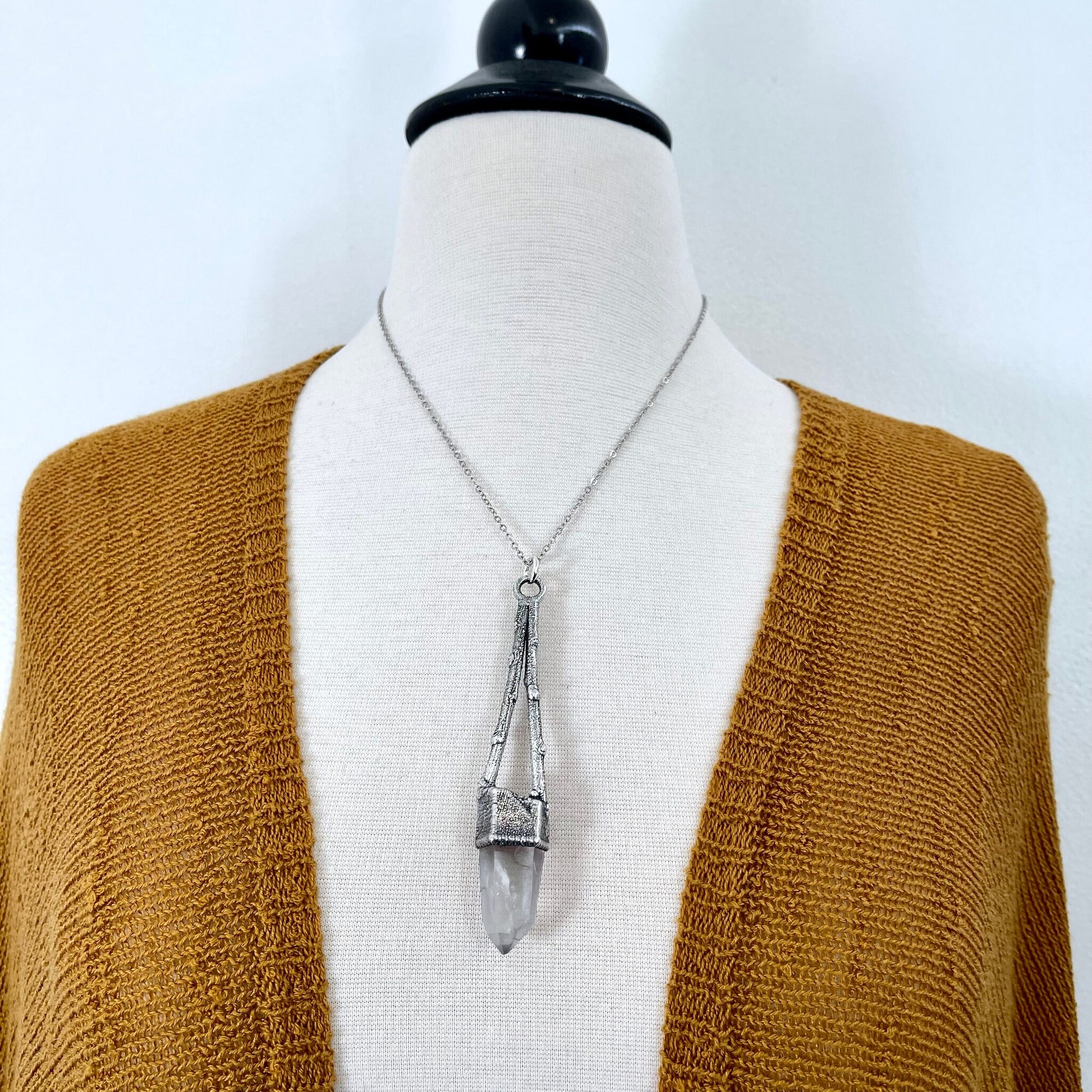 big crystal Necklace, Big Gothic Necklace, Bohemian Jewelry, Crystal Necklaces, Crystal Pendant, Etsy ID: 1650750684, FOXLARK- NECKLACES, Jewelry, nature inspired, Necklaces, Raw Clear Quartz, Silver Jewelry, Silver Necklace, Silver Stone Jewelry, Stateme