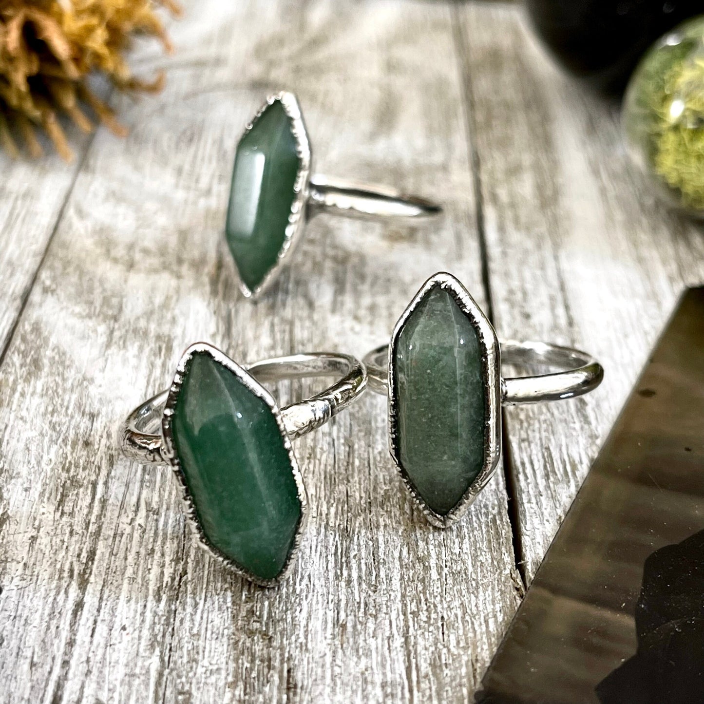Green Aventurine Point Ring Fine Silver Size 7 8 9 10 Foxlark Collection /