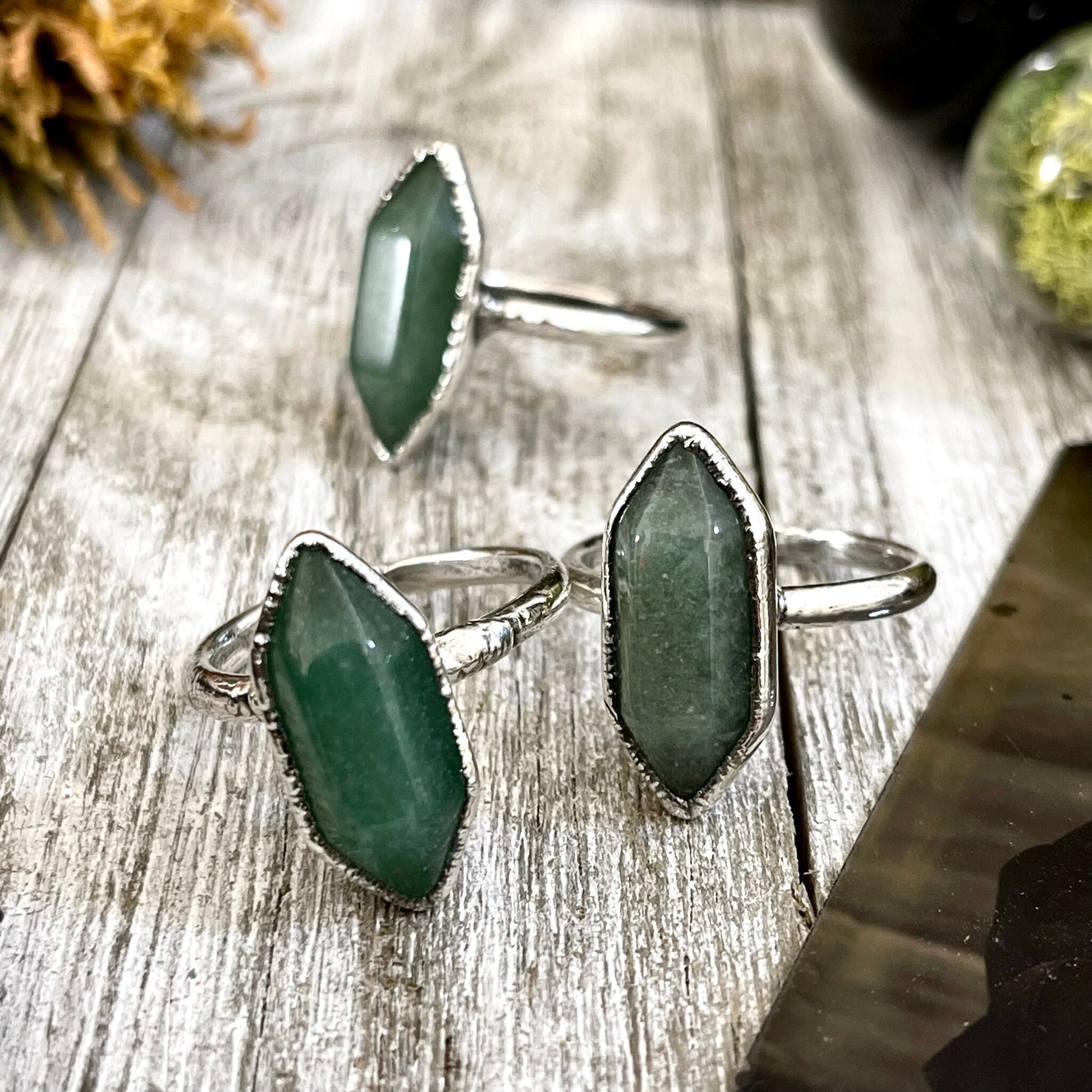 Green Aventurine Point Ring Fine Silver Size 7 8 9 10 Foxlark Collection /