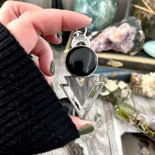 Moss & Moon Collection - Black Onyx Statement Necklace set in Fine Silver / / Punk Alternative Witchy Pendent Gemstone Jewelry