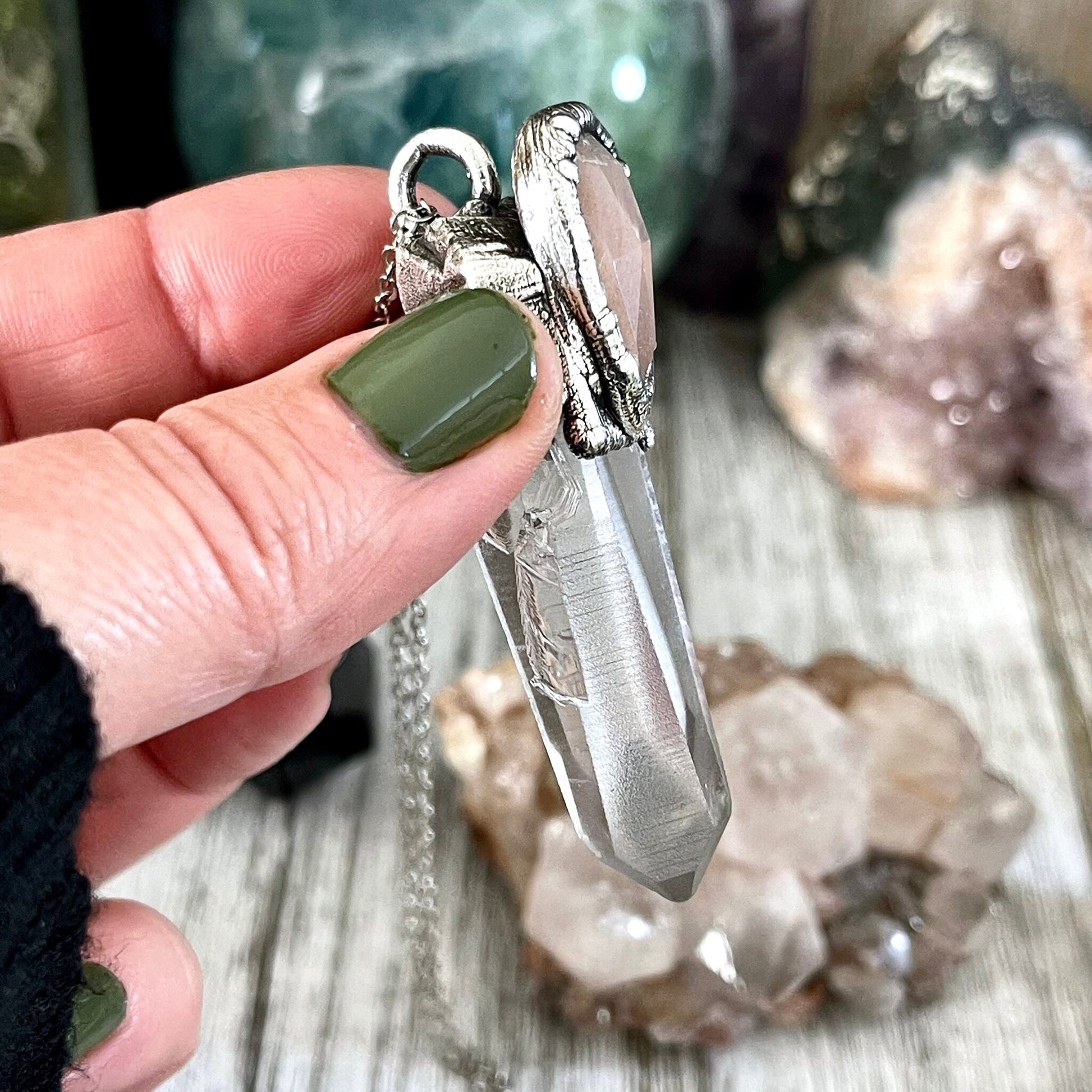 Big Crystal Necklace, Bohemian Jewelry, Clear Quartz Jewelry, Crystal Jewelry, Crystal Necklaces, Etsy ID: 1669651647, FOXLARK- NECKLACES, Jewelry, Large Crystal, Large Raw Crystal, Moonstone pendent, Necklaces, Peach Moonstone, Raw crystal jewelry, raw c