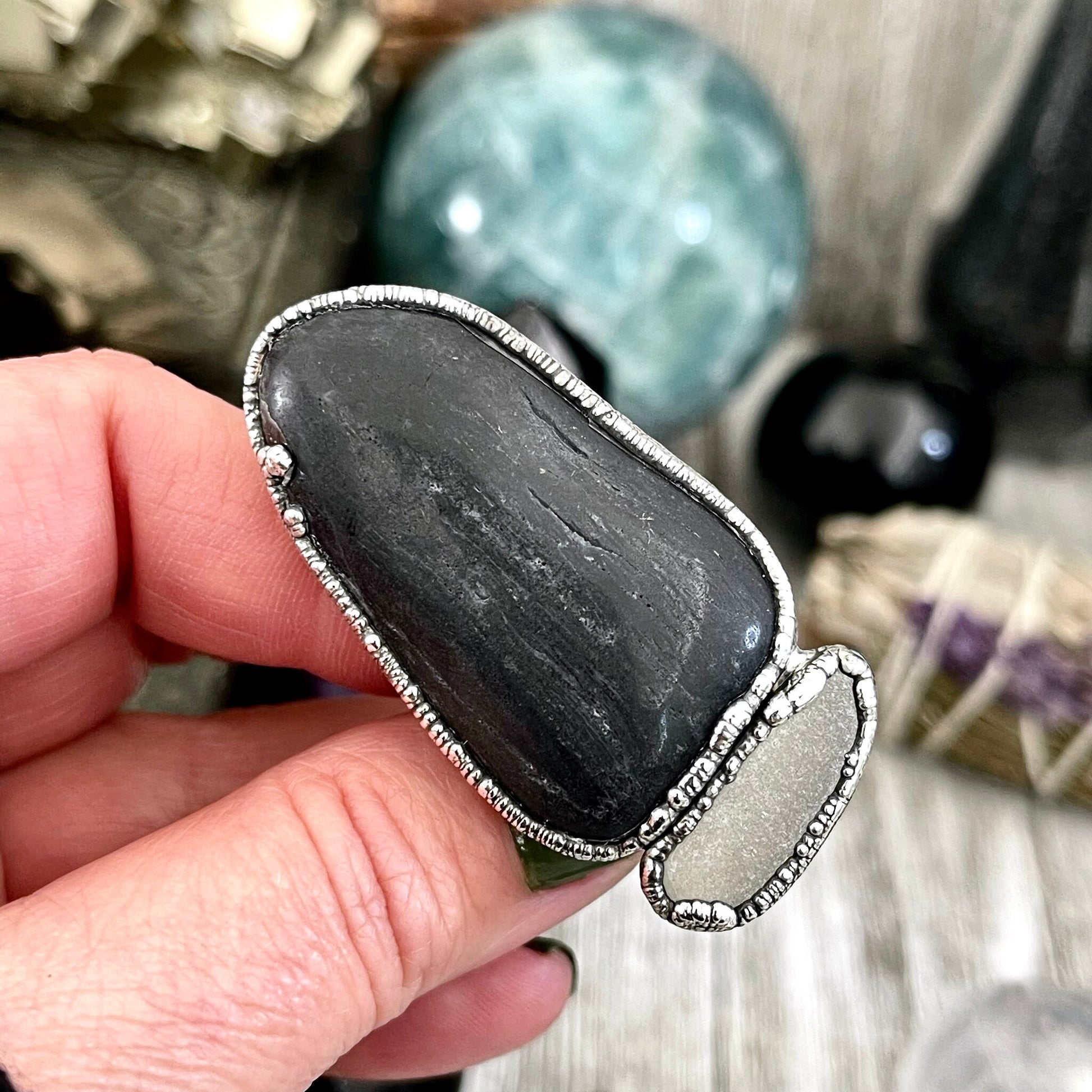 Size 10.5 Two Stone Ring-River Rock Clear Quartz Crystal Ring Fine Silver / Foxlark Collection - One of a Kind / Statement Jewelry