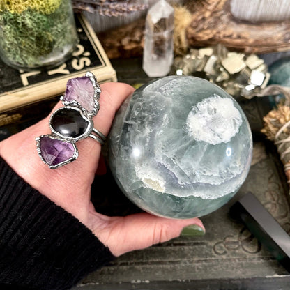 Purple and Green Fluorite Crystal Ball / FoxlarkCrystals / Crystal Sphere Wiccan Pagan Spells Rituals Magic Scrying Orb Metaphysical