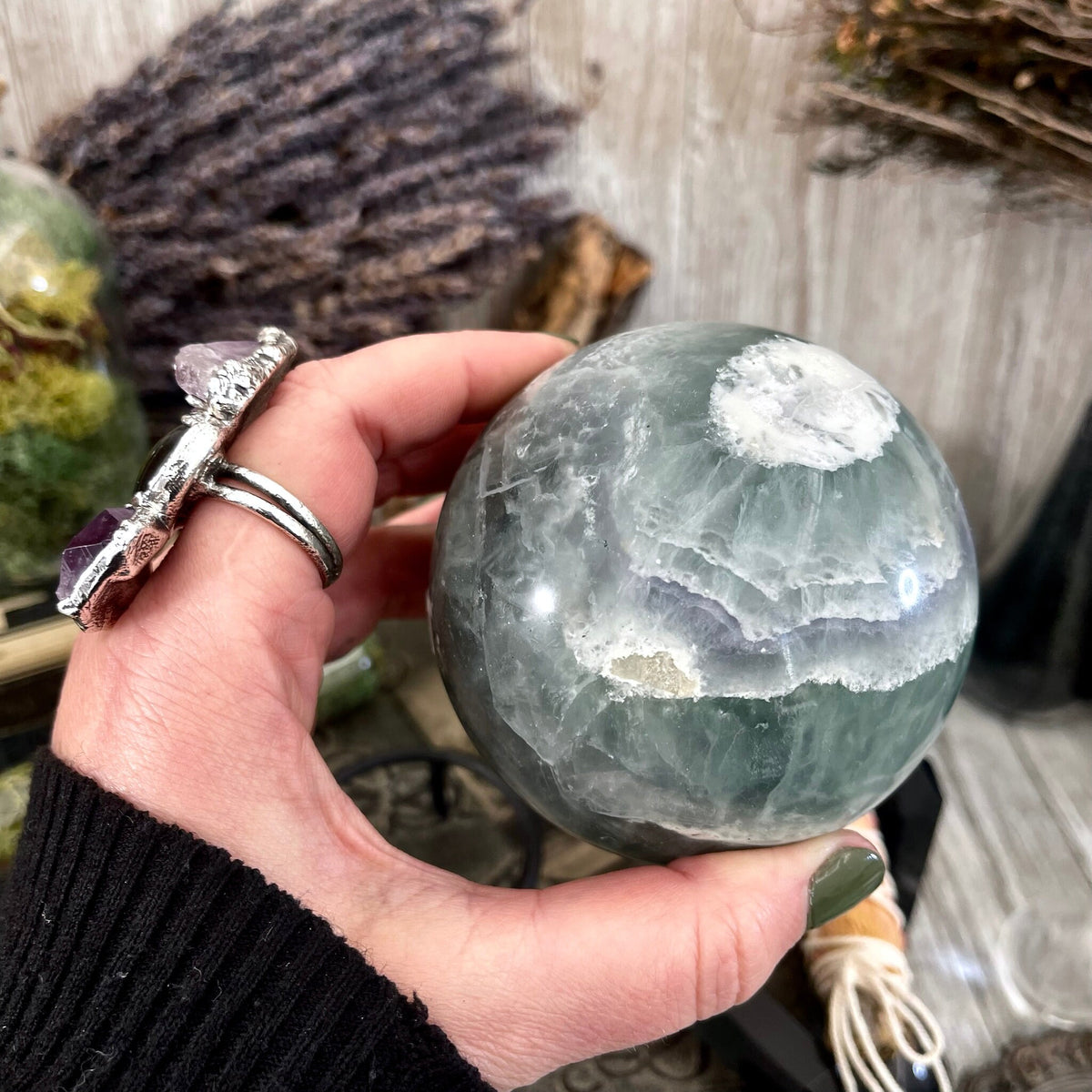 Purple and Green Fluorite Crystal Ball / FoxlarkCrystals / Crystal Sphere Wiccan Pagan Spells Rituals Magic Scrying Orb Metaphysical