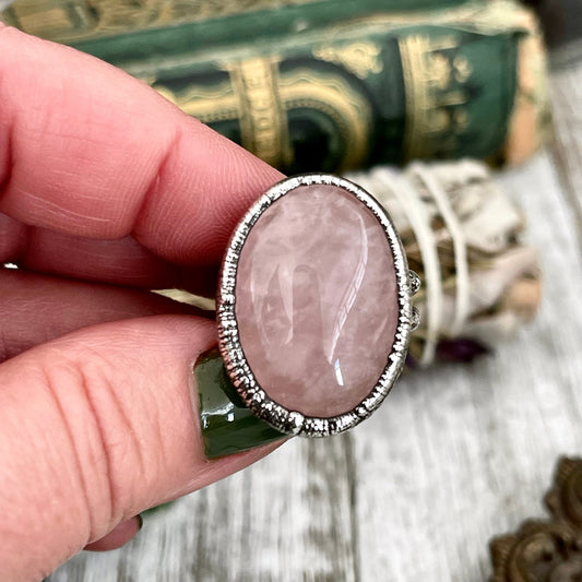 Pink Rose Quartz Ring in Fine Silver Size 7 8 9 / Foxlark Collection